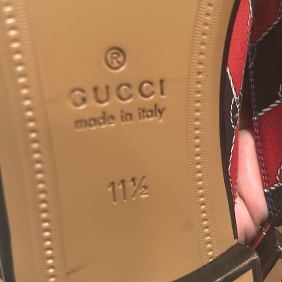 Gucci Men's Size 11.5 Princetown Mule Slides Blue Red Diamond Pattern Horsebit - Picture 9 of 13